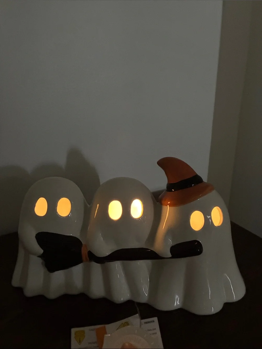 NWT- Ceramic LED LIGHT UP Ghost Trio Halloween Decoration